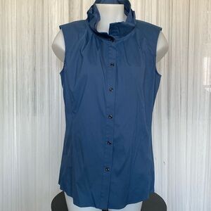 Lafayette 148 New York button down stretchy, sleeveless teal blue blouse! Size 8